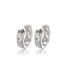 1 Pair Mens Women 999 Sterling Silver Bali Hinged Huggie Hoop Earrings 07FC0E-D4 - KOEEK