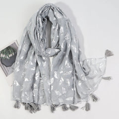 Womens Glitter Metallic Silver Feather Scarf Tassel Shawl Long Pashmina Stole 07FC0E-D4 - KOEEK