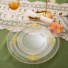 Clear & Gold 100PCS Heavyweight Disposable Plates - 50PCS 10.25" Dinner & 50PCS 07FC0E-D4 - KOEEK