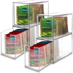 4-piece stackable tea bag storage box, transparent acrylic tea bag drawer 07FC0E-D4 - KOEEK