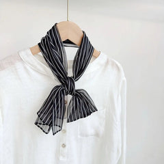 Womens Real Silk Black Stripe Scarf Fashion Necktie Neckerchief Fashion Accesory 07FC0E-D4 - KOEEK