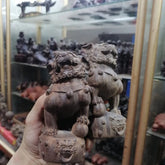 Agarwood Lion Pair Figurine Wood Carving Feng Shui Office Decor 9x14cm 07FC0E-D4 - KOEEK