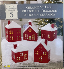 5 Piece Set Costco Christmas Red and White Ceramic Village Pueblo Lights WHITE - KOEEK