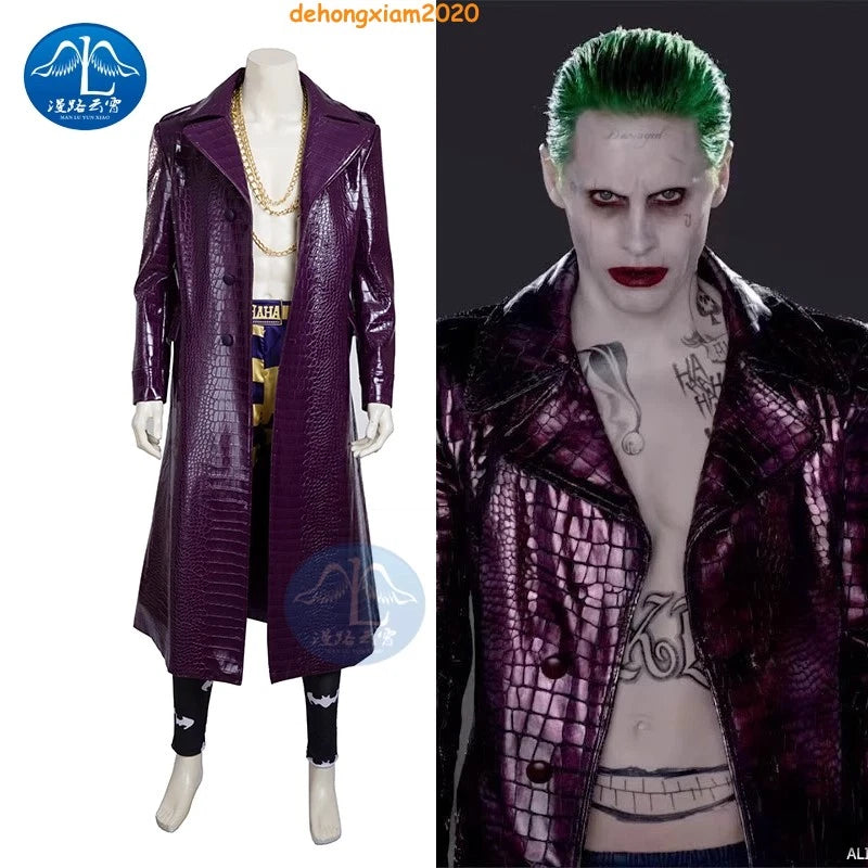 Movie Suicide Squad The Joker Jared Leto Cosplay Costume Purple Trench Coat Suit 07FC0E-D4 - KOEEK