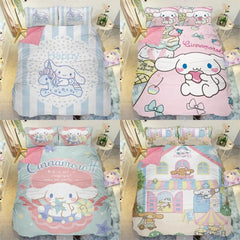 Cartoon Duvet Cinnamoroll Cover Bed Sheet Pillowcase Set for Twin Queen King Bed 07FC0E-D4 - KOEEK