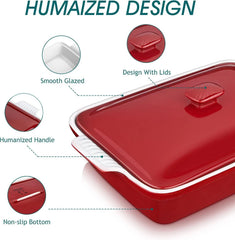 Casserole, 13x9 Baking Pan, 3.8-Quart Casserole Set , with Lid, Red 07FC0E-D4 - KOEEK