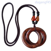 1Pc Chinese Thunderstrike Jujube Wood Qiankun Circle Pendant Taoism Necklace 07FC0E-D4 - KOEEK