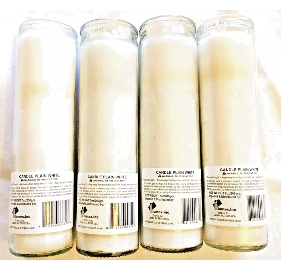 6 Candles White Prayer, Emergency Pillar Clear Glass 8” Unscented 80 hour WHITE - KOEEK