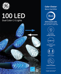 GE 100ct Color Choice BLUE/COOL WHITE C-5 LED Christmas String Lights SET C5 GE - KOEEK