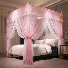 4 Corner Post Ruffle Princess Bed Canopy Curtain-Double Layer Cozy Drape Netting 07FC0E-D4 - KOEEK