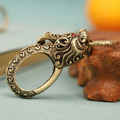 Brass Dragon Head Keychains Keyrings Vintage EDC Key Chain Holder Snap Hook Clip 07FC0E-D4 - KOEEK