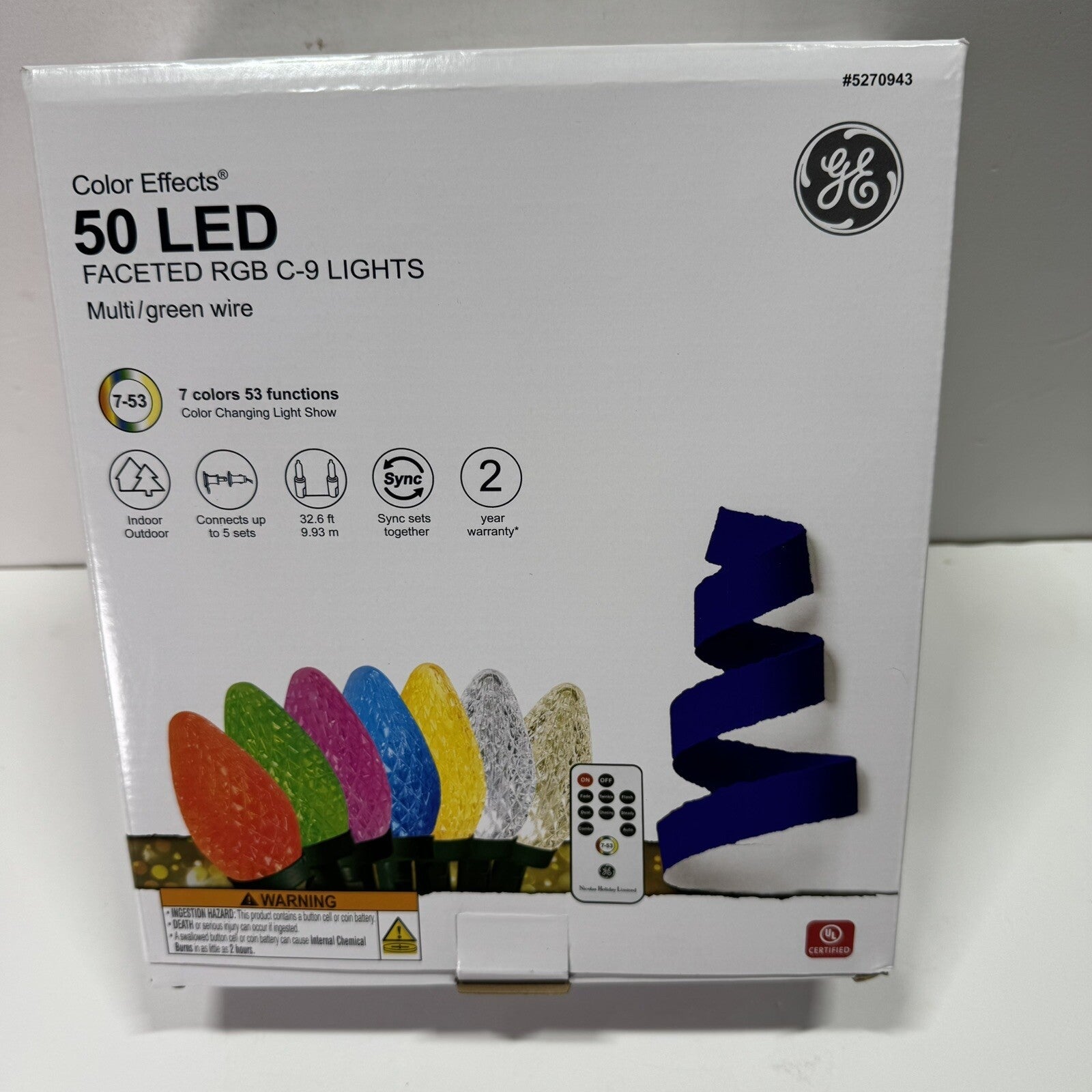 50 GE Color Effects Diamond Faceted RGB C9 LED Lights w/Remote Holiday Christmas GE - KOEEK