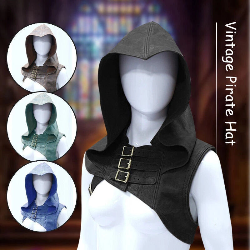 Medieval Buckle Cosplay Shoulder Armor Cloak Leather Headsuit Retro Renaissance 07FC0E-D4 - KOEEK