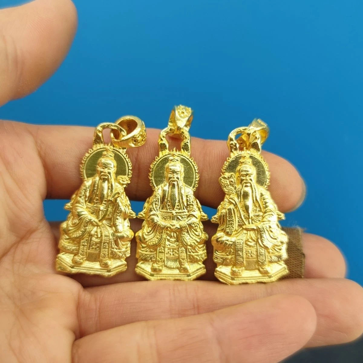 Brass Taoist Three Pure Ones Pendant Set Taishang Laojun Car Hang Amulet 07FC0E-D4 - KOEEK