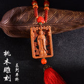 Car Hanging Ornament Buddha Interior Accessory Double-Sided Carved Peach Wood 07FC0E-D4 - KOEEK