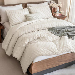 King Size Beige Comforter Set, Bohemian Cream, 3 Piece Set 07FC0E-D4 - KOEEK