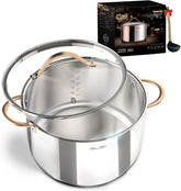 8 Quart Stock Pot, 3 Ply Whole Clad Stainless Steel Stock Pot, Gas /Dishwasher 07FC0E-D4 - KOEEK