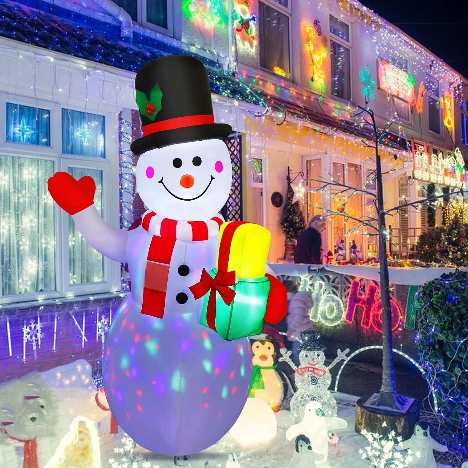 5Ft Inflatable Snowman Christmas Outdoor Yard with Rotating LED Lights Decor 07FC0E-D4 - KOEEK