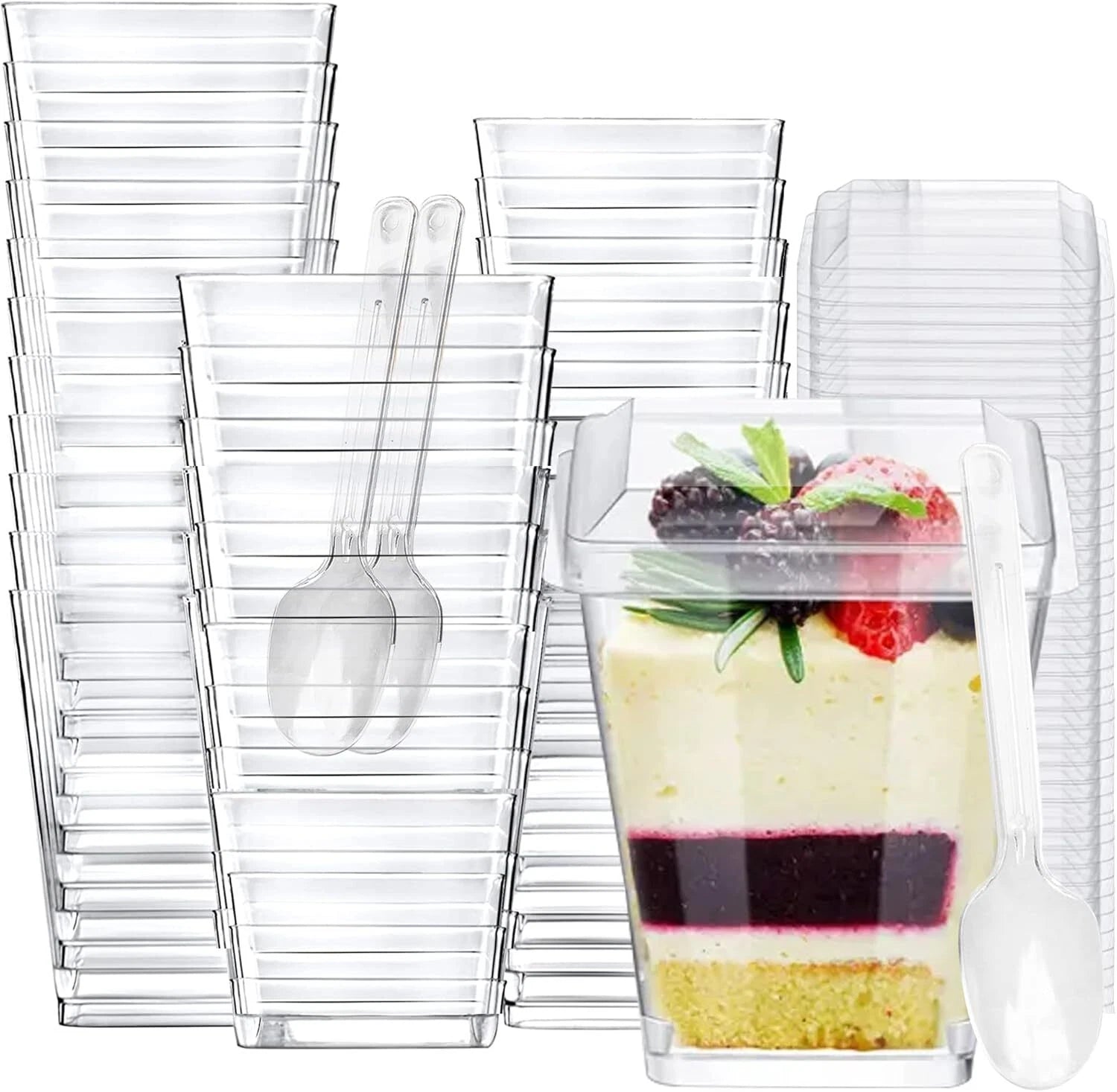 100 Pack 5 oz Plastic Dessert Cups with Lids and Spoons, Parfait Cups with Lids 07FC0E-D4 - KOEEK