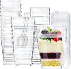 100 Pack 5 oz Plastic Dessert Cups with Lids and Spoons, Parfait Cups with Lids 07FC0E-D4 - KOEEK