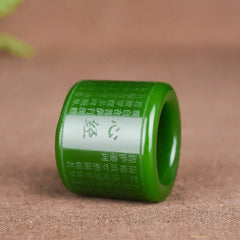 Natural Green Jade Ring Men Thumb Buddhism Heart Meridian Ring 07FC0E-D4 - KOEEK