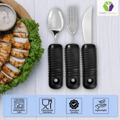 3 Piece Super Easy Grip Flatware Set - Bendable Built Up Utensils - Fork, Knife 07FC0E-D4 - KOEEK