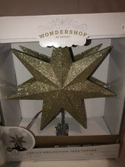 Wondershop Gold Glitter Star Tree Topper Christmas LED Lit Projection Lights WONDERSHOP - KOEEK
