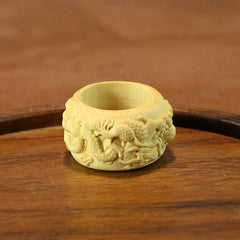22MM Boxwood Dragon Ring Chinese Style Zodiac Wooden Finger Ring 07FC0E-D4 - KOEEK