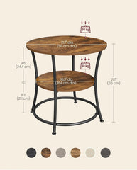 Side Table, Round Side Table with 2 Shelves, Rustic Brown and Ink Black 07FC0E-D4 - KOEEK