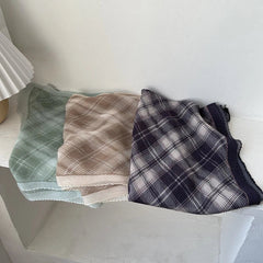 Womens Casual Plaid Pleated Head Scarf Bandana Preppy Breathable Shawl Scarves 07FC0E-D4 - KOEEK