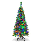 4.5ft Pre-Lit Hinged Artificial Fir Pencil Christmas Tree w/150 Multicolor Light 07FC0E-D4 - KOEEK