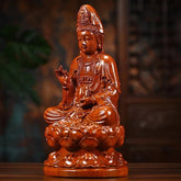 14cm Rosewood Carved Guanyin Buddha Statue Lotus Seat Home Decor Craft 07FC0E-D4 - KOEEK
