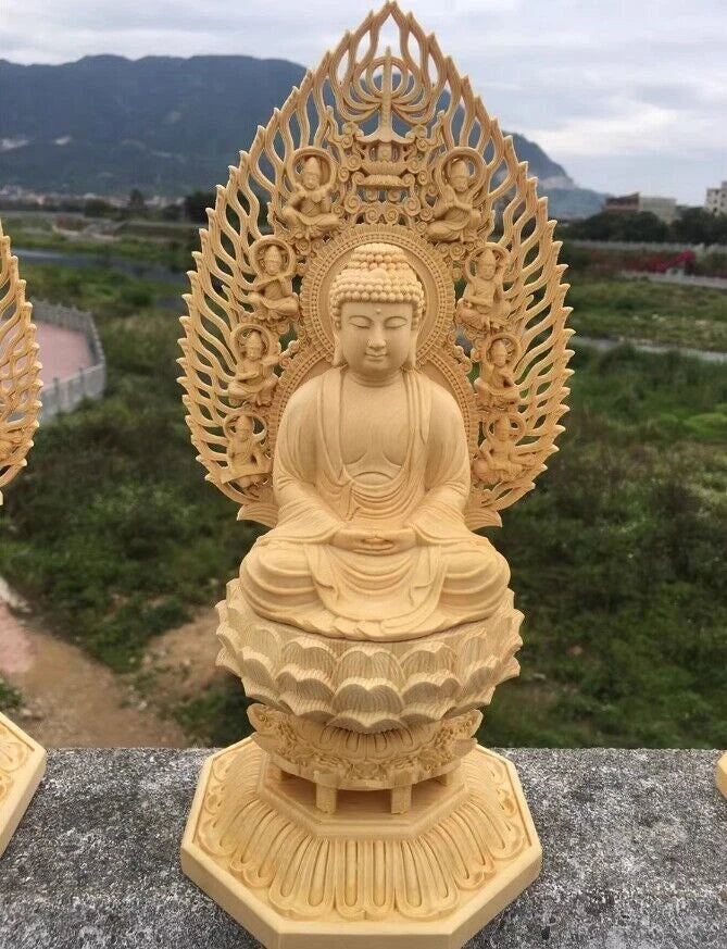 Solid Wood Hand Carving Buddha Statue Pharmacist 11'' Bodhisattva Home Decor 07FC0E-D4 - KOEEK