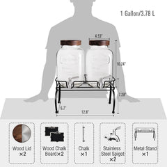 Glass Drink Dispenser for Parties, 1 Gallon Beverage Dispenser with Stand Spigot 07FC0E-D4 - KOEEK