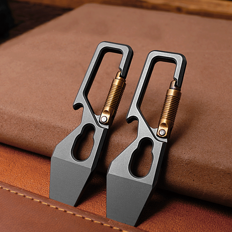 Titanium Keychain Pry Bar Crowbar Bottle Opener with Carabiner EDC Multi Tools 07FC0E-D4 - KOEEK