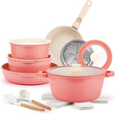 Ceramic Cookware Set, 8-Piece Detachable Handle Nonstick Cookware Set,Pink 07FC0E-D4 - KOEEK