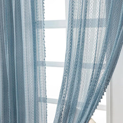 2 cotton sheer slate blue curtains, 63 inches long 07FC0E-D4 - KOEEK