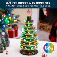 15" Pre-Lit Ceramic Christmas Tree Hand-Painted Tabletop with Lights 07FC0E-D4 - KOEEK