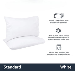 400 Thread Count Cotton Pillow Case, Standard, 30" L x 20" W, White - Set of 2 07FC0E-D4 - KOEEK