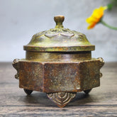 Antique Patina Copper Incense Burner Octagon Lid Censer Decor 07FC0E-D4 - KOEEK