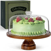 Cake Stand with Dome Lid, Acacia Wood Cake Plate with Cover, Wooden Cake 07FC0E-D4 - KOEEK