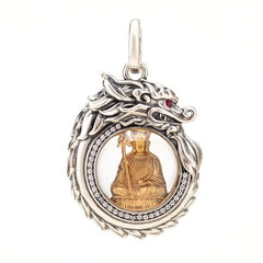 Vintage Brass Silver Plated Ksitigarbha Pendant Buddha Necklace Men Women 07FC0E-D4 - KOEEK