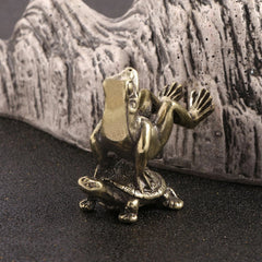 Solid Bronze Turtle Frog Statue Miniature Antique Tea Pet Feng Shui Decor 07FC0E-D4 - KOEEK