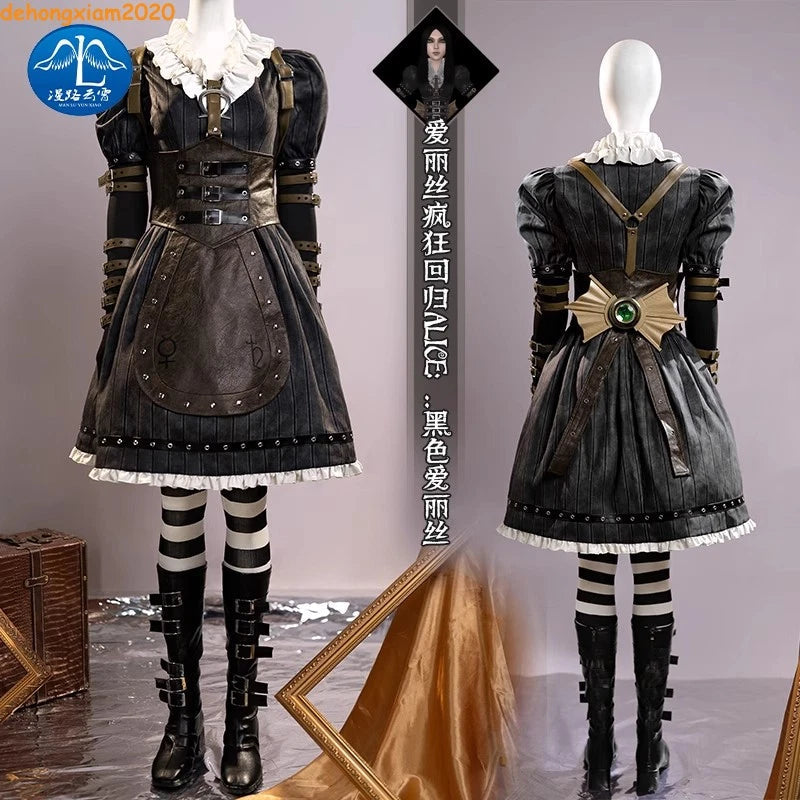Alice: Madness Returns Black Alice Steamdress Game Cosplay Halloween Costume Set 07FC0E-D4 - KOEEK
