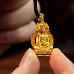 Small Portable Gold Buddha Pendant Brass Namo Ksitigarbha Bodhisattva 07FC0E-D4 - KOEEK