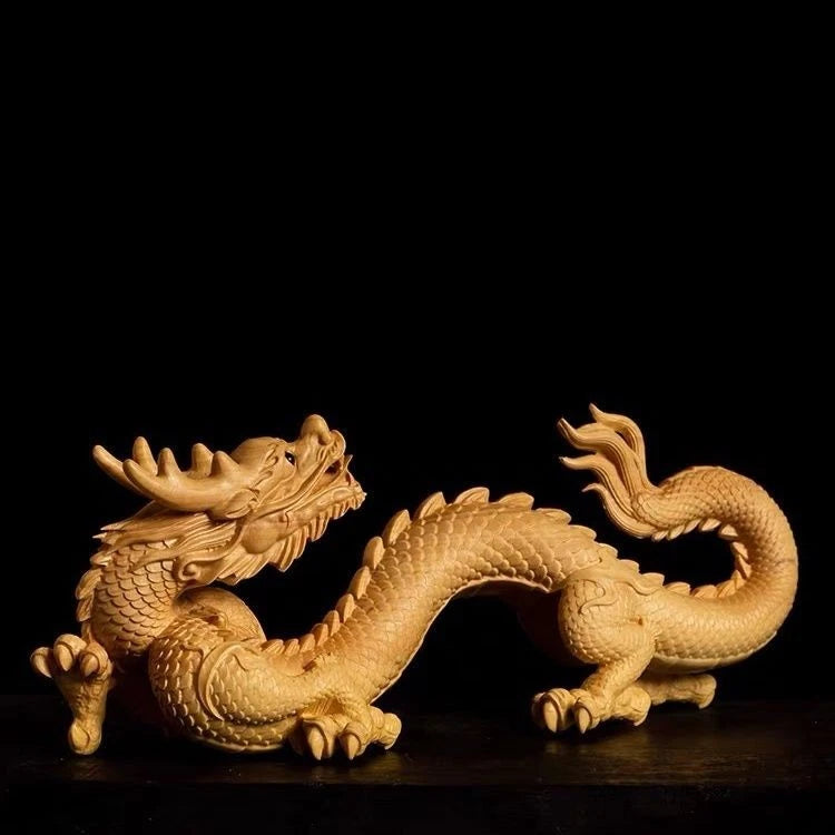 10cm Boxwood Zodiac Dragon Wood Carving Chinese Style Desk Decor 07FC0E-D4 - KOEEK