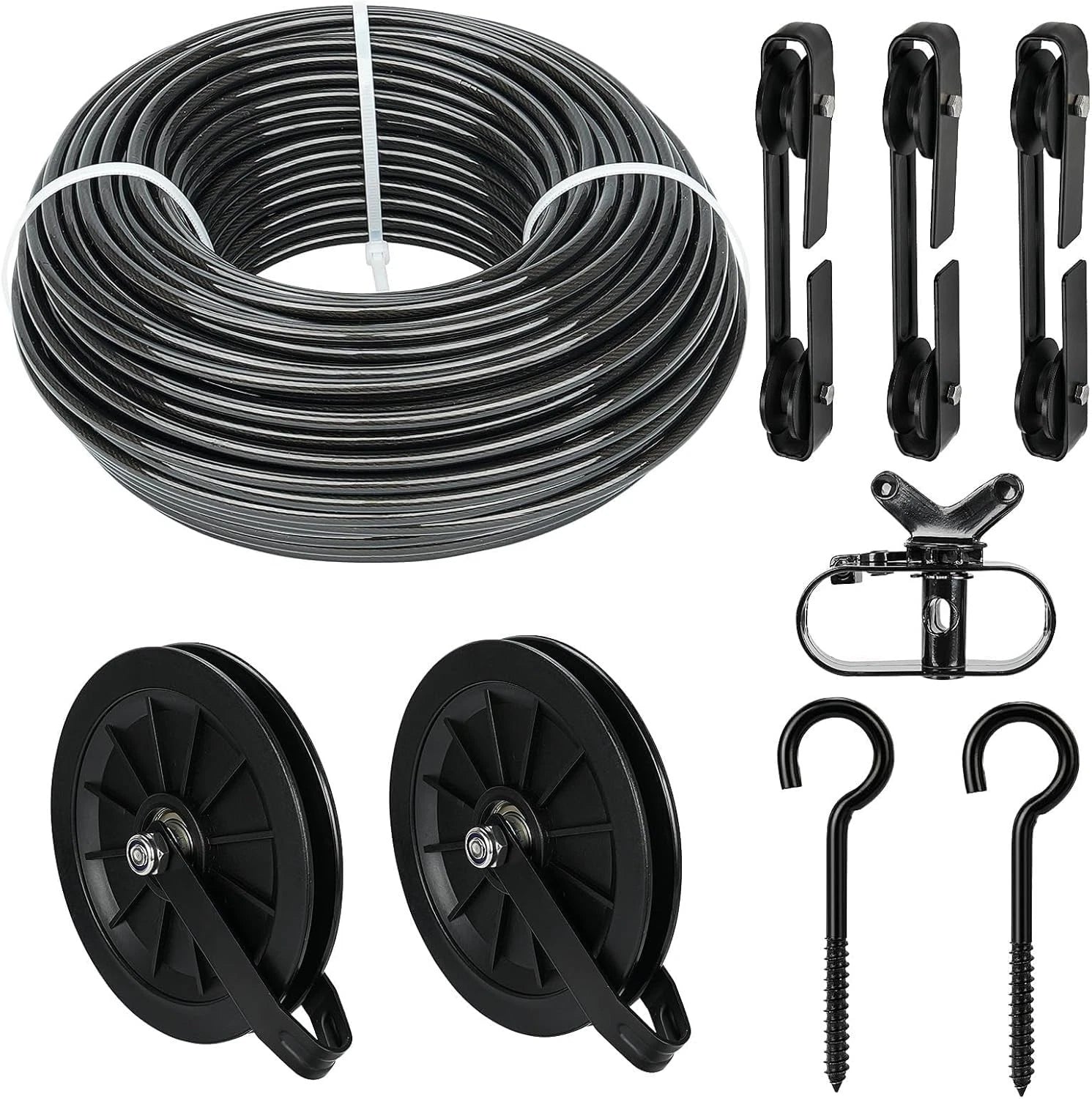 Outdoor clothesline set,150foot black PVCcoated galvanized clothesline pulleyset 07FC0E-D4 - KOEEK