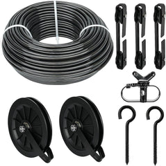 Outdoor clothesline set,150foot black PVCcoated galvanized clothesline pulleyset