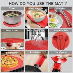2 in 1, Microwave Mat & Food Cover- Mat as Bowl Holder, Cover for Splatter Guard 07FC0E-D4 - KOEEK