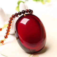 Natural Red Resin Pendant Long Sweater Chain Necklace Jewelry for Women 07FC0E-D4 - KOEEK